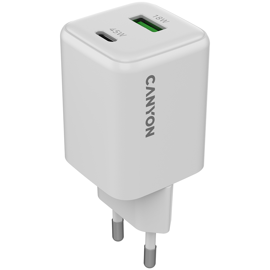 CANYON charger CU45AC GaN 45W 1xPD 1xQC EU White