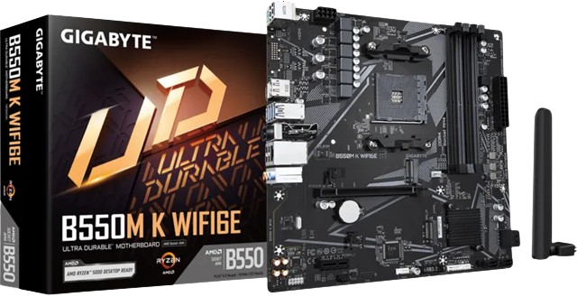 Gigabyte MB B550M K WIFI6E AM4; 4xDDR4; 2xM.2; 4xSATA; 8xusB; DP; HDMI; PS2; mATX, WI-FI
