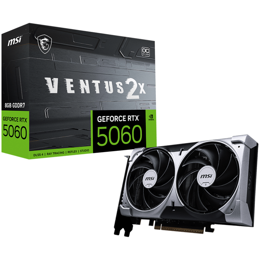 MSI Video Card NVIDIA GeForce RTX 5060 8G VENTUS 2X OC (8GB GDDR7/128bit, 3xDP, 1xHDMI, Recommended PSU 550W)