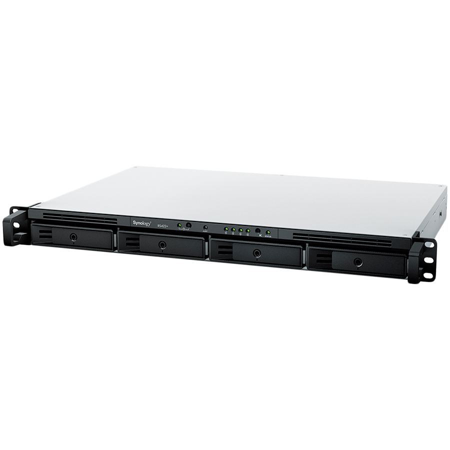 Synology NAS RS422+, rack, AMD Ryzen R1600, 2GB DDR4, 4-bay,  USB, LAN 2x1GbE, 1U, 1 x Gen3 x2 network upgrade slot, 3-year hardware warranty.