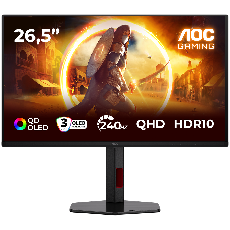 AOC Monitor Gaming OLED Q27G4ZDR 27" (26.5 viewable), QHD (2560x1440), QD-OLED, 240Hz, 0.03ms, 400 cd/m2, Adaptive Sync, G-Sync Compatible, HDR10, USB hub, 2x HDMI 2.1, 1x DP 1.4, Full Ergo