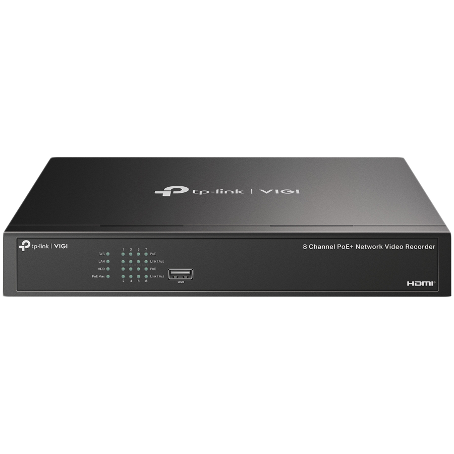 8 Channel PoE+ Network Video RecorderSPEC: H.265+/H.265/H.264+/H.264, Up to 8MP resolution, Decoding capability/8-ch@2MP/4-ch @4MP,80 Mbps Incoming Bandwidth(up to 8 channels),8× 10/100 Mbps PoE+ Port