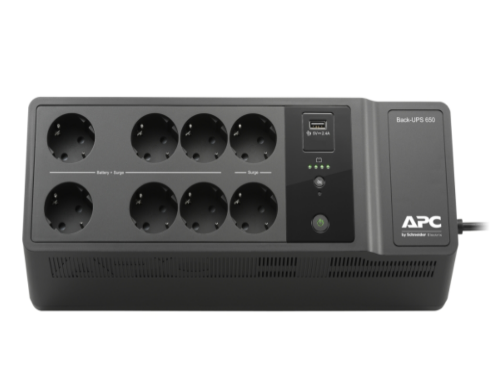 Back-UPS APC 650VA, 230V, 1 USB priključak za punjenje, 8 Schuko CEE7/7 utičnica (2 prenapona)