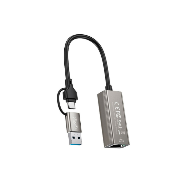 XO HUB018 USB to Type-C 2in1 RJ45 Network cable converter 100M