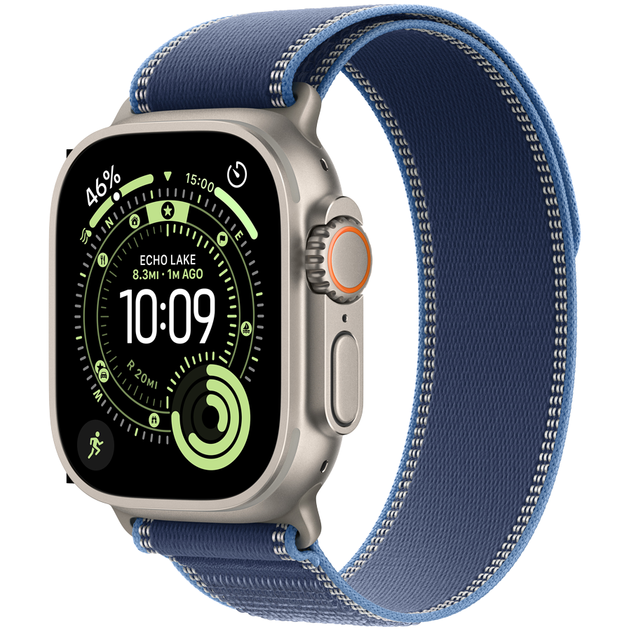 Apple Watch Ultra 3 Cellular 49mm Natural Titanium Case with Blue/Bright Blue Trail Loop - M/L