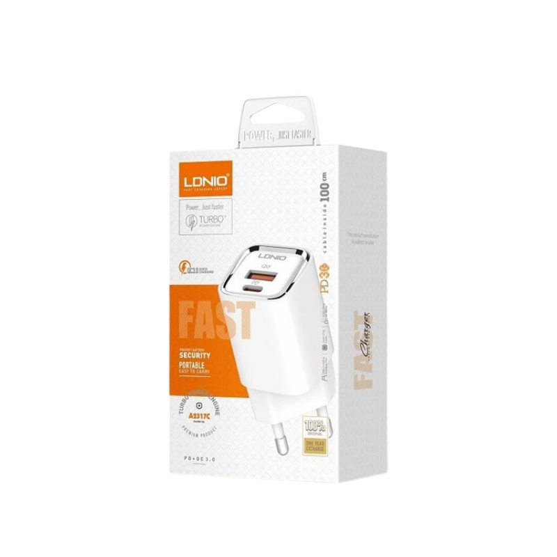 Kucni punjac LDNIO A2317C PD + QC3.0 30W (USB-A + USB-C) kabal USB-C - lightning