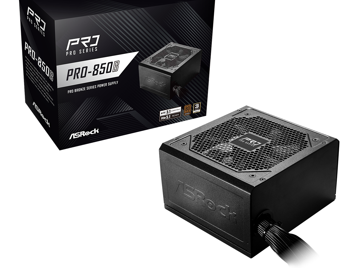 ASRock PSU 850W Bronze, Pro80PLUS, 120mm fan, ATX 3.1PCIe 5.1