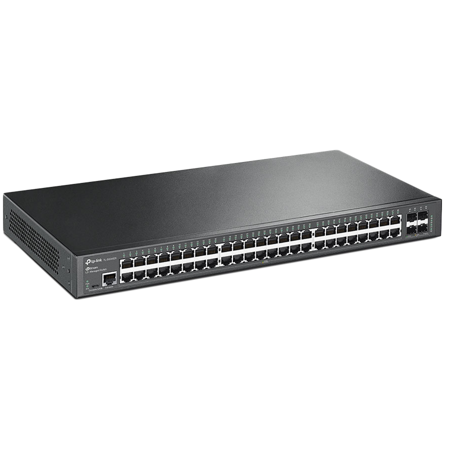 Omada 48-Port Gigabit L2+ Managed Switch 48× Gigabit RJ45 Ports, 4× 10G SFP+ Slots, RJ45/Micro-USB Console Port 1U 19-inch Rack-mountable Steel Case Integration with Omada SDN Controller