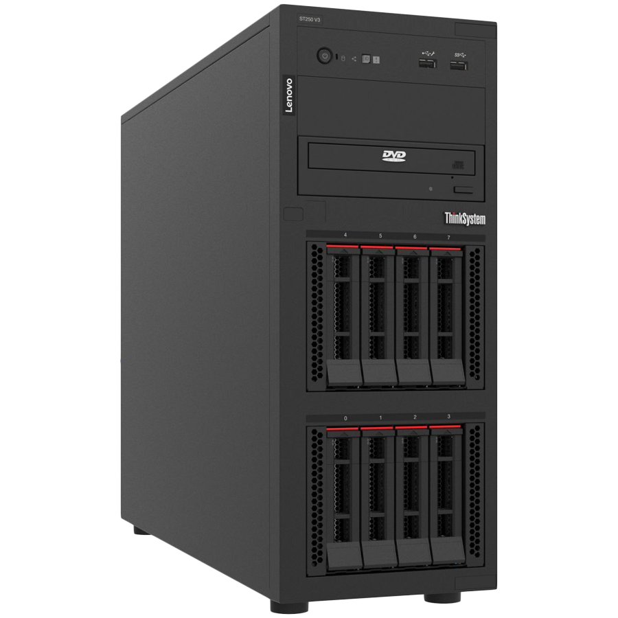 Lenovo ThinkSystem ST250 V3,1xIntel Xeon 6315P (4C 2.8GHz 55W),1x 16GB TruDDR5 5600MHz (1Rx8) ECC UDIMM,8x 2.5 Base,SW RAID,1x 800W HS Titanium,XCC Platinum,3yr Warranty