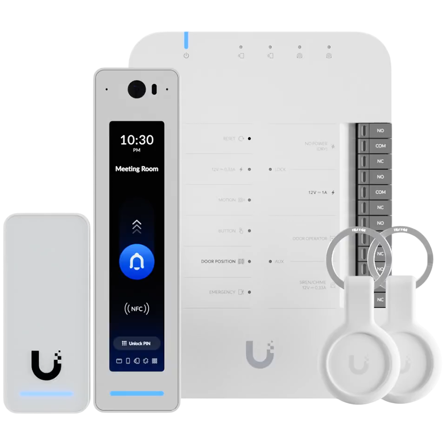 Ubiquity UA-G3-SK-Pro Starter kit that provides complete entry and exit control for a single door with two readers and Apple Touch Pass support, Door Hub, G3 Reader Pro, G3 Reader for door exit, or en