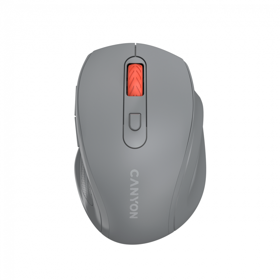 Canyon 6 buttons wireless 2.4Ghz mouse, MX8650A Sensor, DPI up to 1600,Injection case, 3 M life times left and right switches, 2xAAA battery, ABS material. Size: 105x71x40mm, Weight: 59g, Dark grey