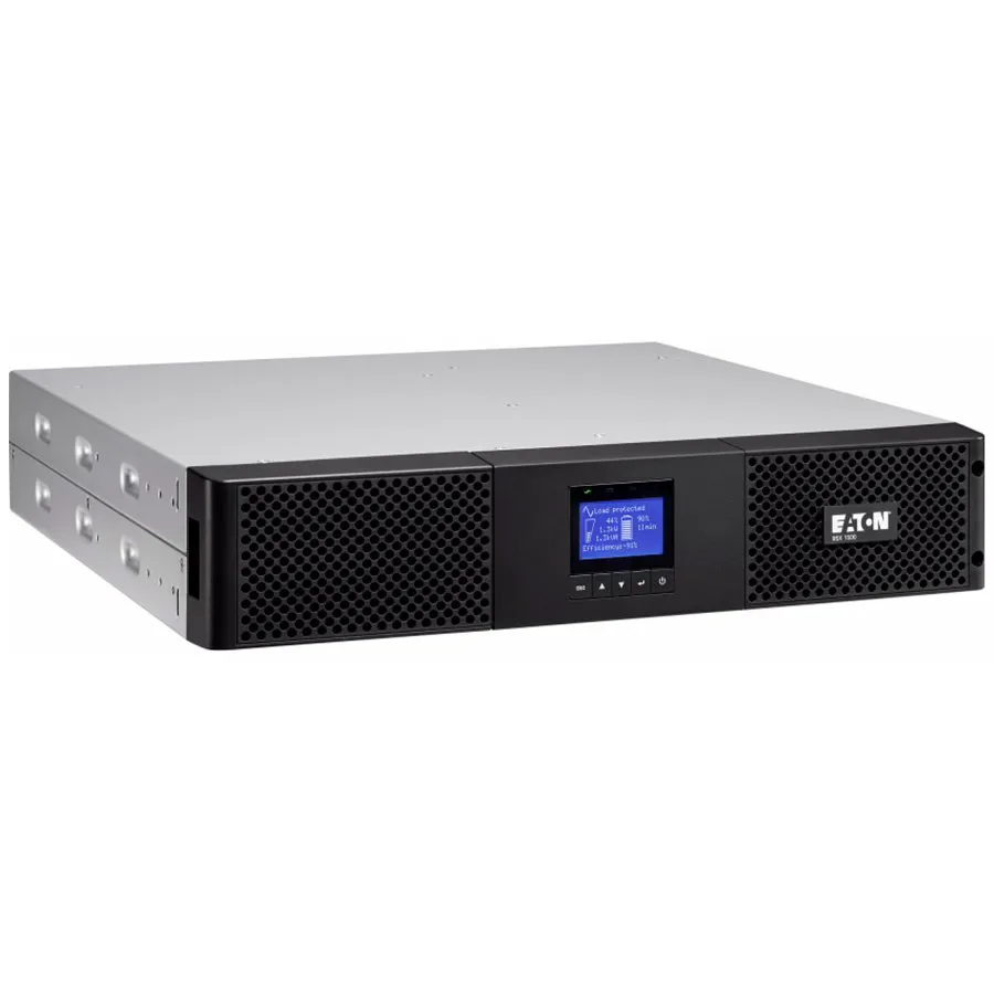Eaton UPS 9SX 1500VA/1350W, Rack 2U; On-line double conv with PFC; LCD display; input (1) IEC-320-C14; output (6) -C13;1 USB port + 1 serial RS232 port; mini-term. block for remote ON/OFF; Network-MS