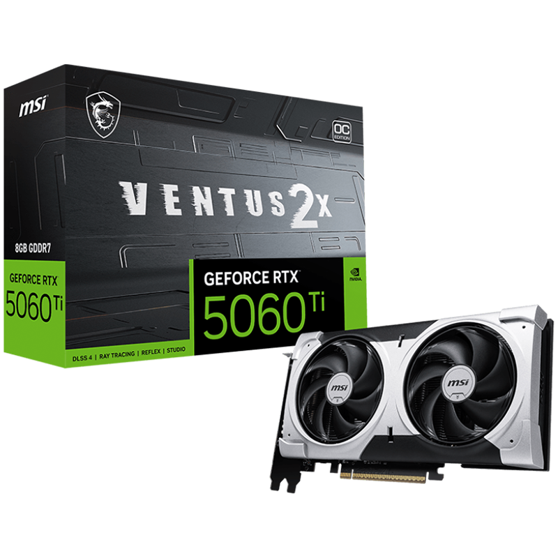MSI NVIDIA GeForce RTX 5060 Ti 8G Ventus 2X OC Plus GDDR7 128bit Gaming Graphics Card, Boost Clock up to 2617 MHz, PCIe Gen 5, DLSS 4, DP 2.1 x 3, HDMI 2.1 x 1, SFF Ready