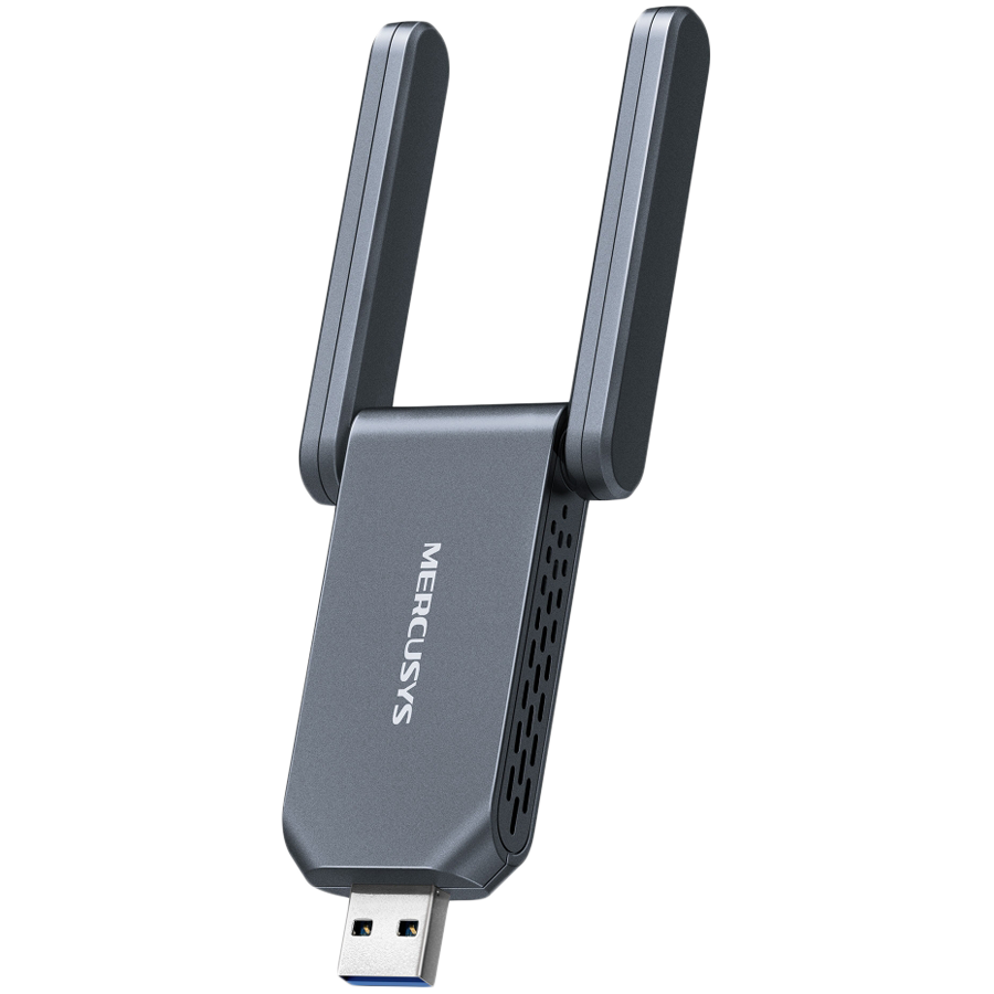 Mercusys MA37BEH BE6500 Wi-Fi 7 High-Gain Wireless USB Adapter, 688 Mbps at 2.4 GHz + 2882 Mbps at 5 GHz + 2882 at 6 GHz, 2x High Gain External Antenna, USB 3.0, MU-MIMO, OFDMA, Beamforming, WPA3