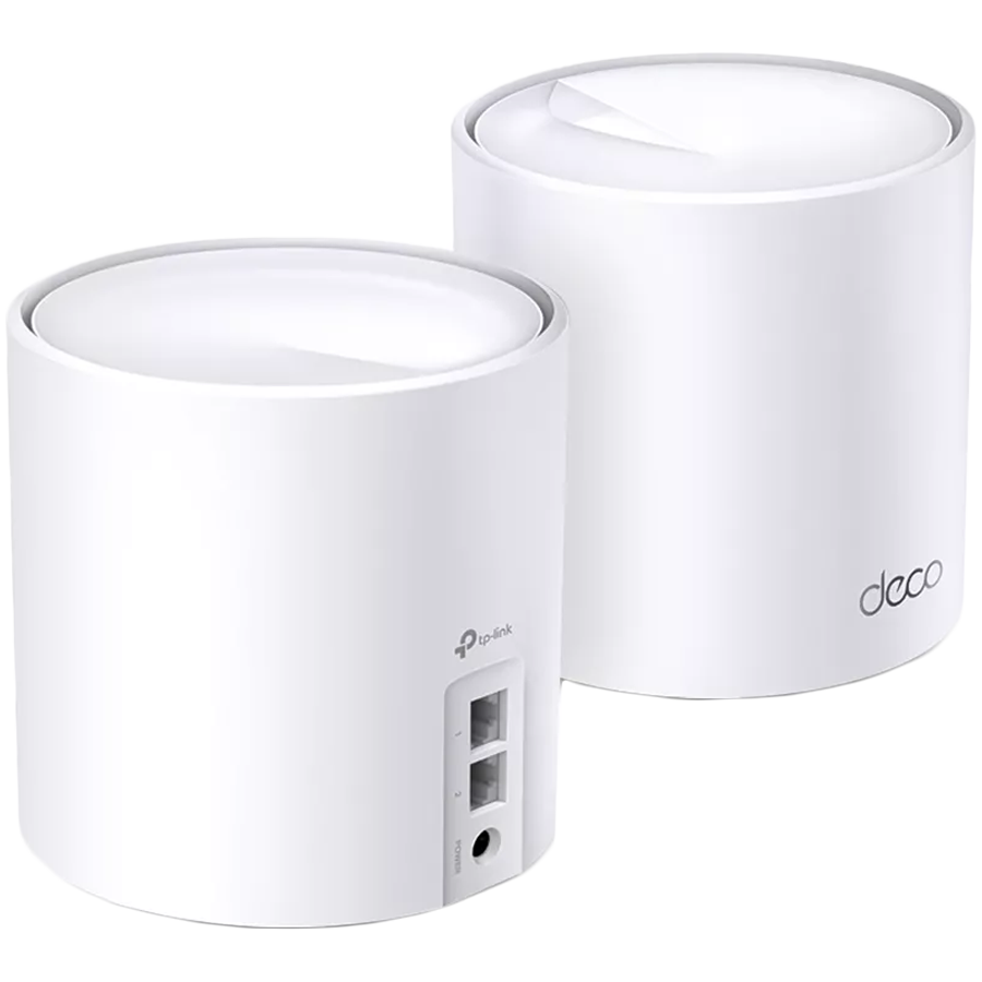 TP-Link Deco X60(2-pack) AX5400 Whole Home Mesh Wi-Fi 6 System, 574 Mbps at 2.4 GHz + 2402 Mbps at 5 GHz,4× Internal Antennas, 2× G Ports (WAN/LAN auto-sensing), Qualcomm 1 GHz Quad-core CPU, 4 Stream
