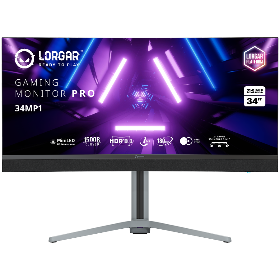 LORGAR 34MP1, UWQHD MiniLED Gaming Monitor Pro, 34'' (3440*1440) VA curved monitor, black/milky grey
