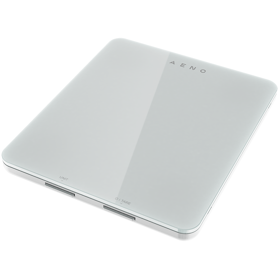 AENO Kitchen Scale KS1S Smart, Max load - 8 kg, Bluetooth, 10,000+ products & meals, 25 indicators analysis, Coffee mode, 6 unit conversion: kg, g, lb, fl, oz, ml, Material - glass