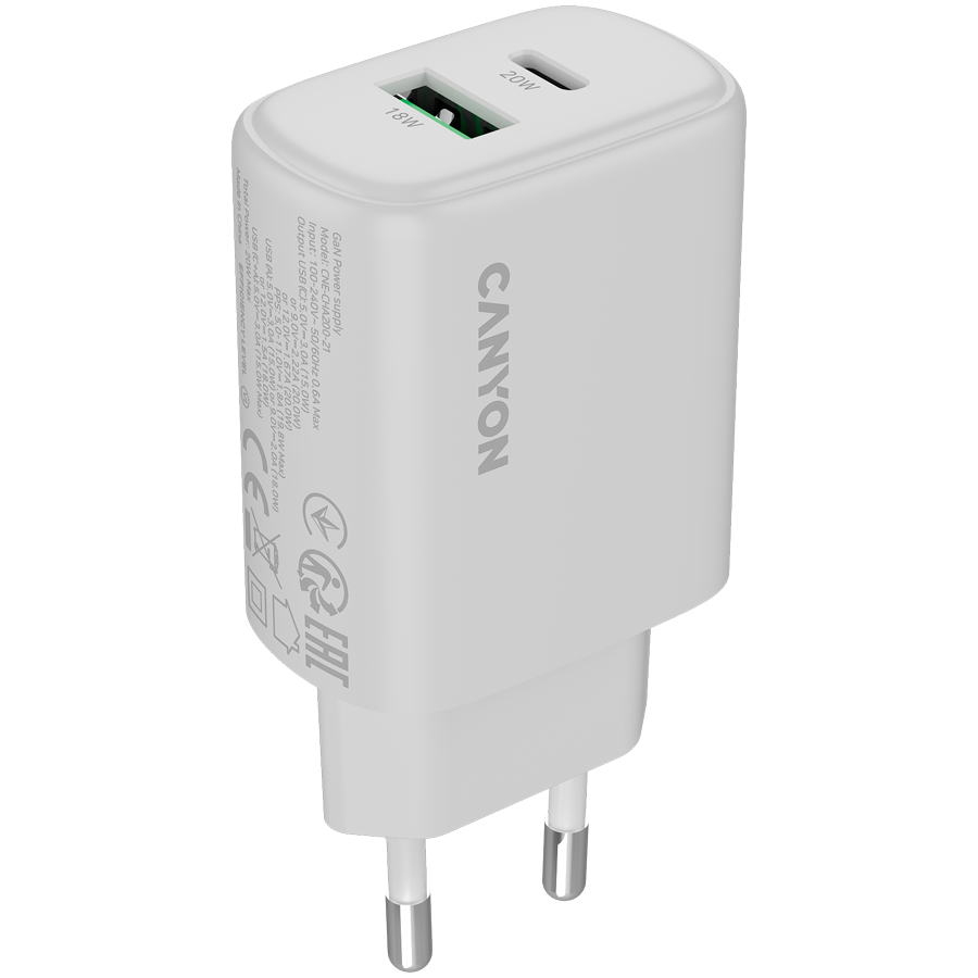 CANYON charger OnCharge 200 20W 1xPD 1xQC EU White