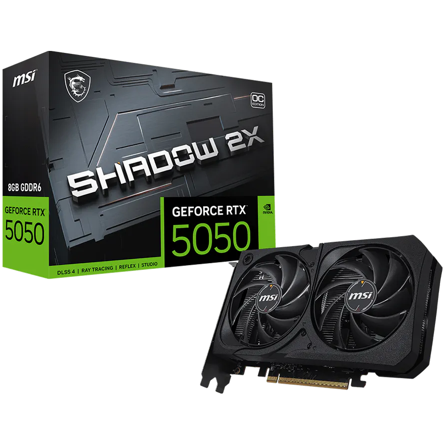 MSI Gaming RTX 5050 8G Shadow 2X OC Graphics Card (8GB GDDR6,128-bit, Extreme Performance: 2617 MHz, DisplayPort x3 2.1a, HDMI 2.1b, NVIDIA Blackwell Architecture) - BULK