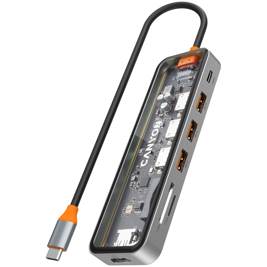 CANYON hub DS-13 7in1 4k USB-C Transparent Space Grey