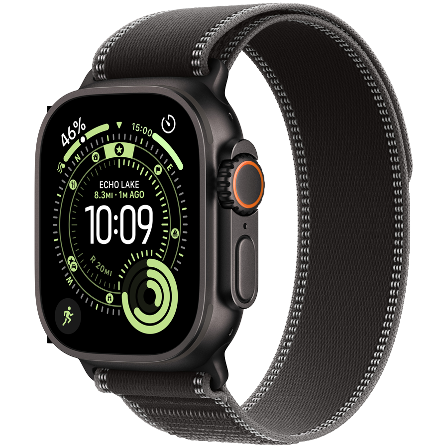 Apple Watch Ultra 3 Cellular 49mm Black Titanium Case with Black/Charcoal Trail Loop - M/L
