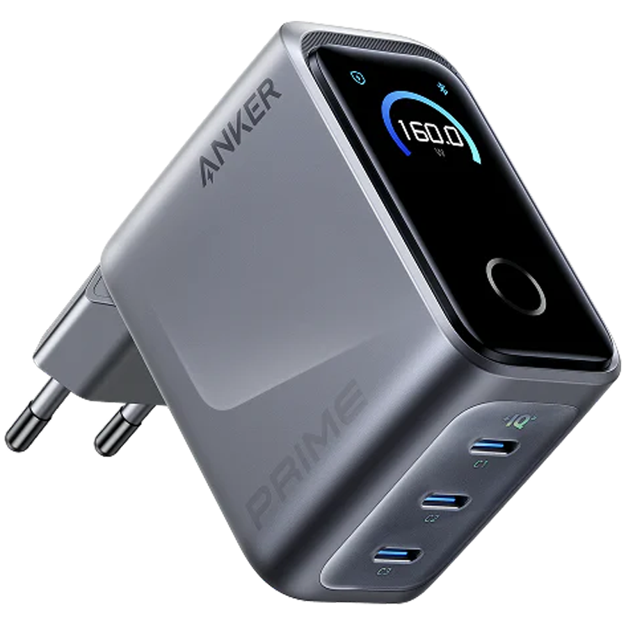 Anker Prime Charger (160W, 3 Ports, Smart Display) Silver