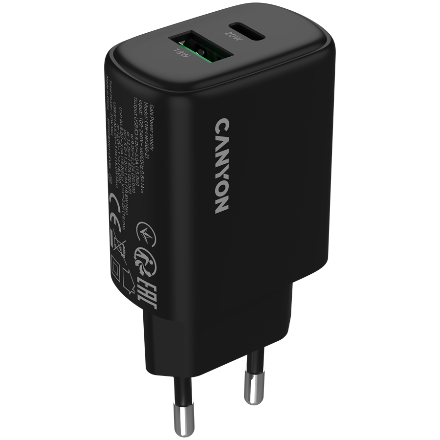 CANYON charger OnCharge 200 20W 1xPD 1xQC EU Black
