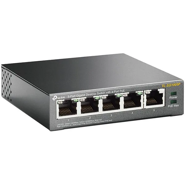 TP-Link TL-SG1005P 5-Port Gigabit Unmanaged Switch with 4-Port PoE+, 802.3af/at PoE+, 65W PoE Power supply, 802.1p/DSCP QoS for Traffic Prioritization, Intelligent Power Management, IGMP Snooping, dur