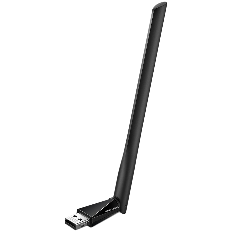 Mercusys MA30H AC1300 High Gain Wi-Fi USB Adapter, 400 Mbps at 2.4 GHz + 867 Mbps at 5 GHz, 1× High Gain External Antenna, USB 2.0, MU-MIMO, WPA3, Plug and Play, Adjustable Multi-Directional Antenna