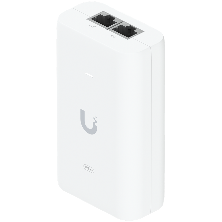 UBIQUITI PoE++ Adapter; Delivers up to 60W of PoE++; Surge, peak pulse, and overcurrent protection; Contains RJ45 data input, AC cable with earth ground, and PoE++ output; LED indicator for status mon