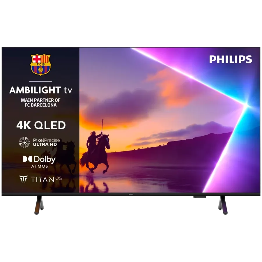Philips TV QLED 4K AMBILIGHT 50PUS8510/12, 126 cm (50") TV, Pixel Precise Ultra HD, Titan OS smart platform, Dolby Atmos sound.