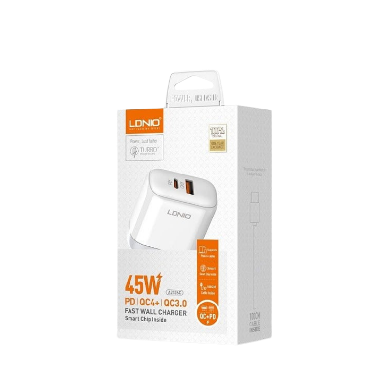 Kucni punjac LDNIO A2526C 45W PD + (QC4+ | QC3.0) (USB-A + USB-C) kabal type-C - lightning