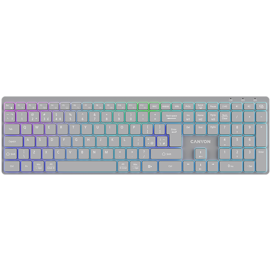 CANYON keyboard HKB-W11 UK/US RGB Dual Mode Wireless Grey