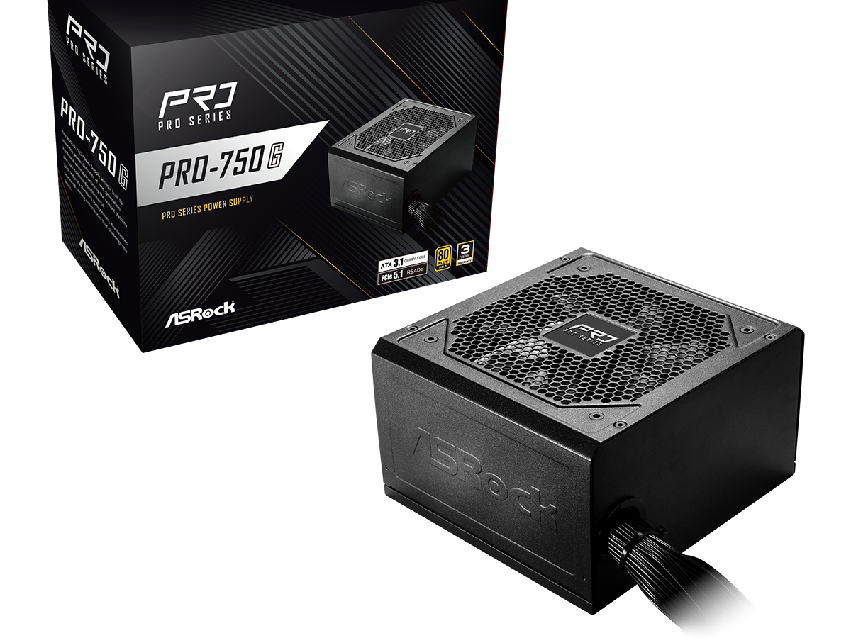 ASRock PSU 750W Gold, Pro80PLUS, 120mm fan, ATX 3.1PCIe 5.1