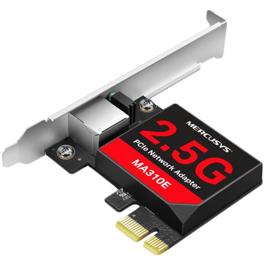 Mercusys MA310E 2.5 Gigabit PCIe Network Adapter, 2.5 Gbps, 1x PCI Express 2.1, 1x 2.5 Gbe RJ45,  Full-Height Bracket/Low-Profile Bracket, Wake-on-LAN, Energy-Efficient Ethernet (EEE), Flow Control