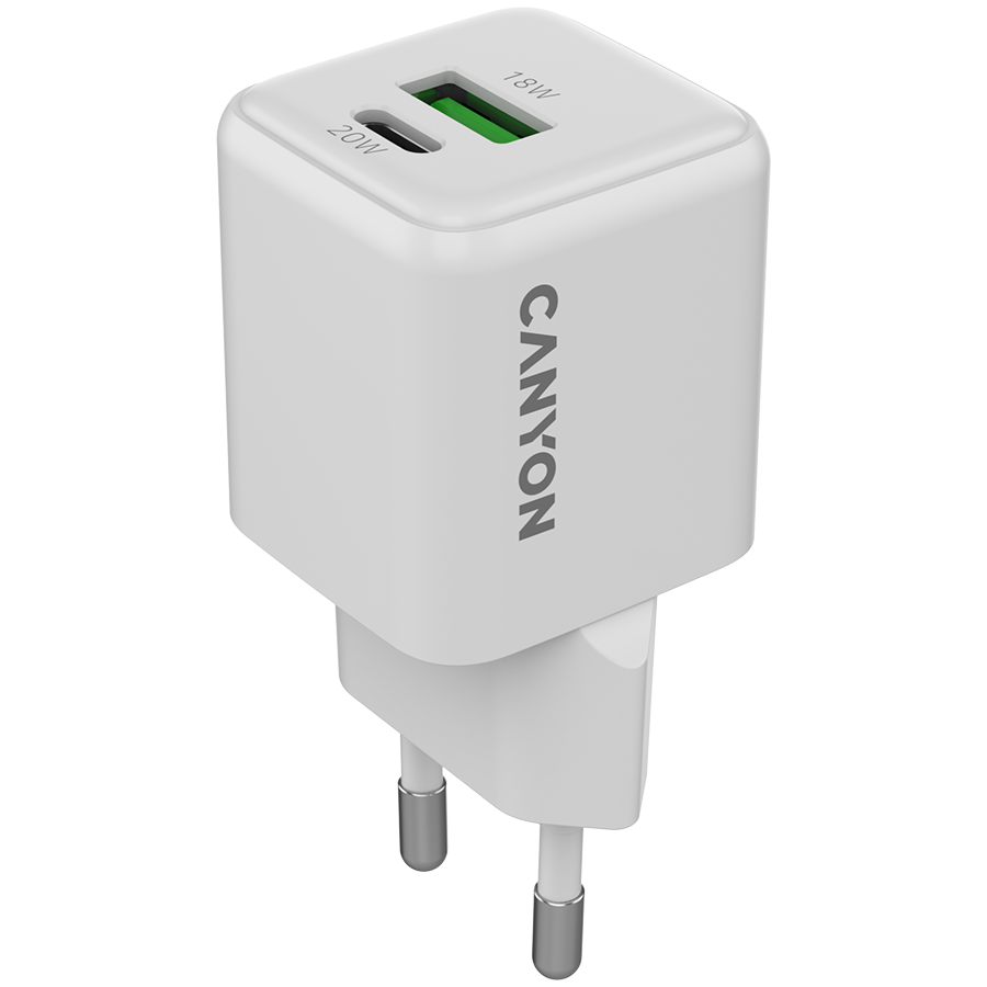 CANYON charger CU20AC GaN 20W 1xPD 1xQC EU White