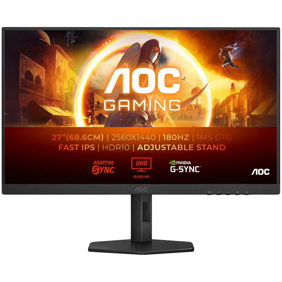 AOC Monitor Q27G4XF 27" Fast IPS 2560x1440 Antiglare  180Hz, HDR 10, 0.5ms, 1000:1, HDMI, DP, Full Ergo, Adaptive Sync 3y